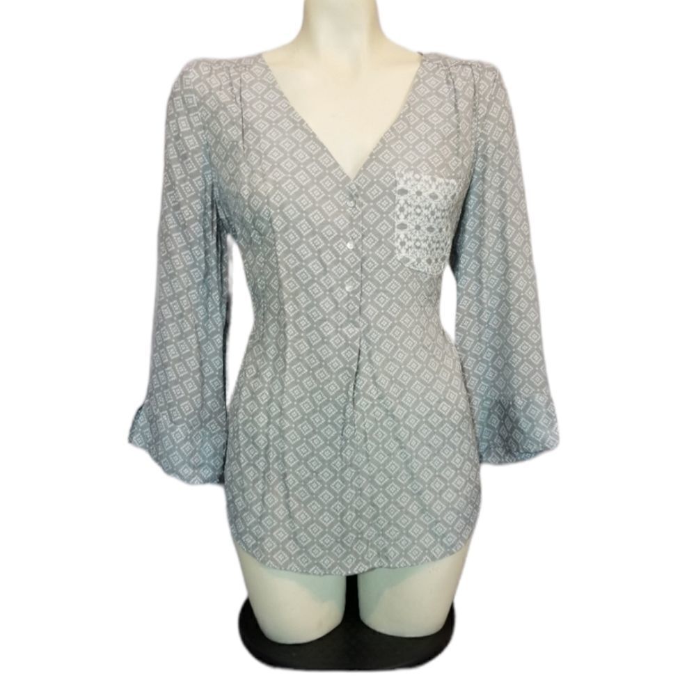 Fred David Grey & White Tunic Blouse‎ Size Medium